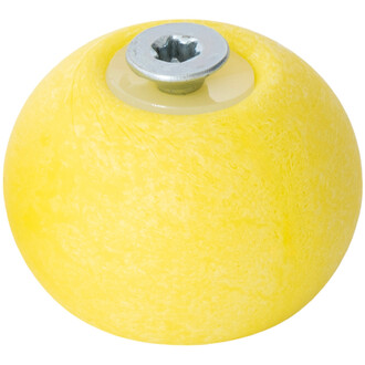 Embout bas PX3/PX4 Play, de couleur jaune, avec un design sphérique et un trou central pour vis.