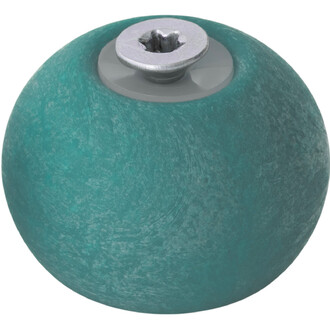Boulette en plastique de couleur turquoise avec une finition texturée, dotée d'un embout en métal apparent au centre, utilisée pour le matériel de jonglerie PX3/PX4 Play.