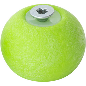 Embout bas vert en forme de boule, avec une texture légèrement brillante. Il présente un noyau central en métal avec une empreinte cruciforme pour le vissage.