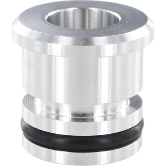 Embout amovible Fusion 22mm Threeworlds en aluminium argenté avec joint torique noir, vue de face en gros plan.