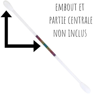 Bâton LED blanc posé en diagonale avec une section centrale décorative multicolore et extrémités blanches; texte sur l’image indiquant que l’embout et la partie centrale ne sont pas inclus.