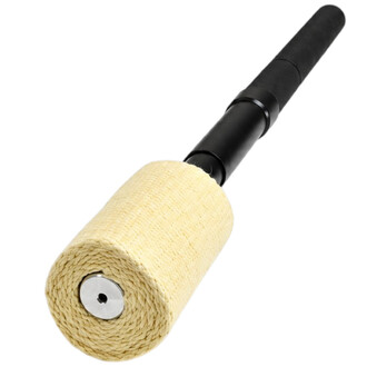 Embout de staff enflammé Sushi de la marque Threeworlds, modèle Contact Fusion, avec mèche en kevlar tissé beige et manche noir texturé.