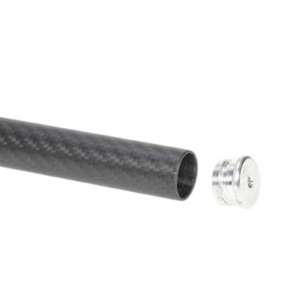 Embout fixe Fusion 22 mm sans joint avec tube en carbone noir et bouchons métalliques argentés sur fond blanc.