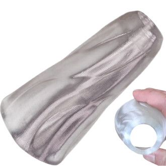 Embout métallique argenté arrondi et bague translucide bleu clair avec trou, utilisé pour Pod Flowtoys.