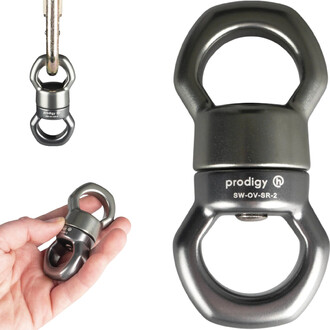Émerillon aérien Prodigy SR-2 petit en métal gris avec anneaux rotatifs et marquage SW-OV-SR-2.