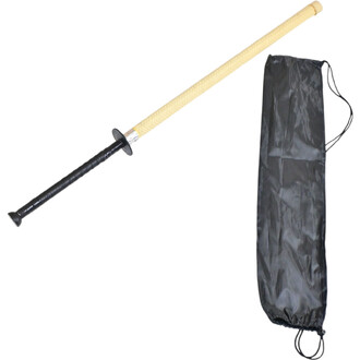 Épée de jonglerie de 1 mètre avec une poignée en matière texturée de couleur beige et une lame noire, accompagnée d'un étui de transport noir.