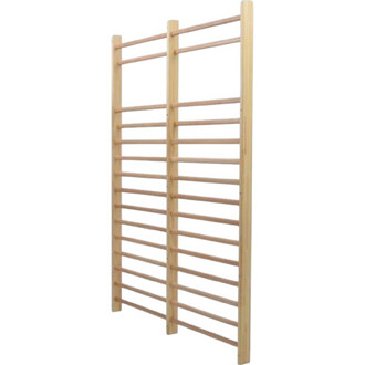 Échelle de gymnastique en bois avec plusieurs barreaux horizontaux, conçue pour l'entraînement et la pratique de la gym.