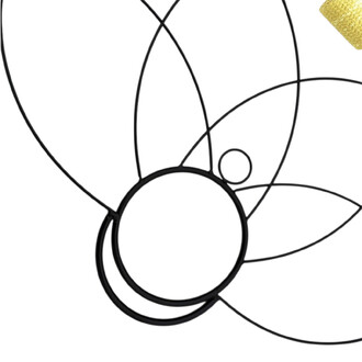 Dessin vectoriel en noir et blanc d’un éventail Fleur de Lotus avec des pétales et cercles entrelacés, petit élément décoratif doré en coin supérieur droit.
