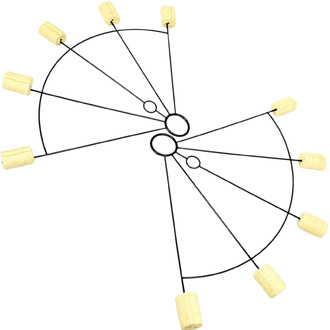 Diagrama técnico do leque de fogo russo Grip de 5 pontas com linhas pretas e pontas amarelas.