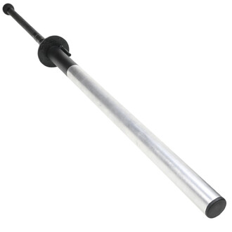 Fourreau auto-allumant Gora : tige métallique argentée avec poignée noire et embout noir, vue de détail.