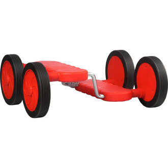 Fun Racer Status : chariot à quatre roues noir et rouge avec plateforme rouge texturée et barre métallique argentée au milieu, vue de profil.