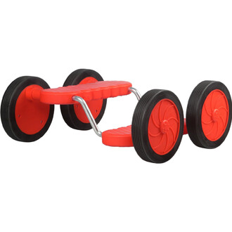 Fun Racer Status – petit véhicule à quatre roues noires et cadre orange, plateformes pour les pieds et poignées en métal argenté.