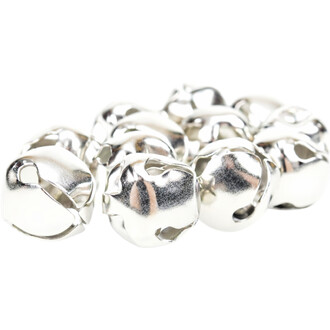 Grelots argentés de 12 mm avec fente croisée, présentés en groupe, montrant leur finition brillante et leur design classique.