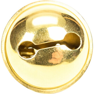 Grelot plat de 15 mm en finition or, vue de dessus. Le grelot présente une surface lisse et brillante avec un trou d'attache en forme de fente.