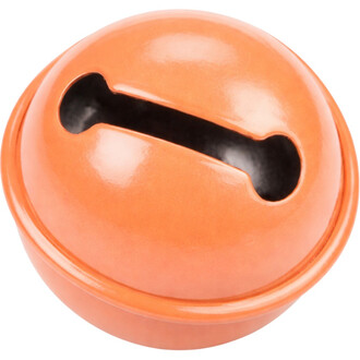 Grelot plat de 22 mm de couleur orange, avec une surface brillante et un orifice en forme de fente sur le dessus.