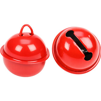 Grelot plat rouge de 22 mm, présenté sous deux angles : l'un montrant la partie supérieure avec une poignée, et l'autre révélant l'ouverture en forme de fente sur le côté.