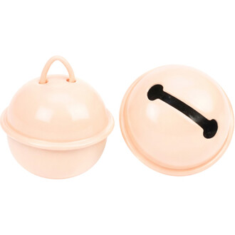 Grelot plat de 22 mm, couleur beige, avec une partie supérieure ronde et une partie inférieure avec une fente pour un son distinctif. Présenté en deux angles, montrant la forme et les détails de l'objet.