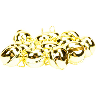 Grelots plats de 22 mm de couleur or, empilés sur un fond blanc, mettant en valeur leur finition brillante et leur forme ronde.