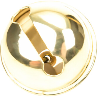 Grelot plat de 22 mm de couleur or, présentant une surface brillante et réfléchissante avec une fente sur le dessus pour le fixer.