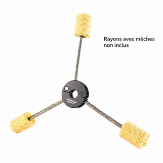 Hub Fusion Dragon V3 Threeworlds en métal noir avec trois rayons en câble d'acier équipés de mèches en kevlar jaune non incluses