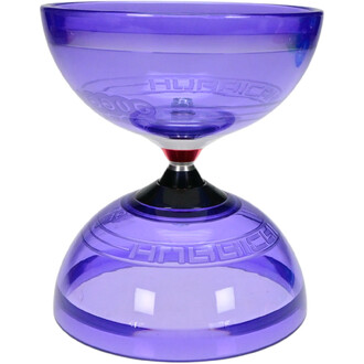 Doublé en plastique transparent violet, le produit Hurricane Extreme 5 Roulements présente une forme en coupe avec un rebord lisse. Il est constitué de deux bols reliés par un axe central, surmonté d'un élément de fixation en noir et rouge. Les gravures s