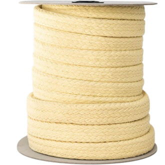 Dickes, röhrenförmiges Kevlar-Seil, 36 mm, cremefarben, auf eine Spule gewickelt.