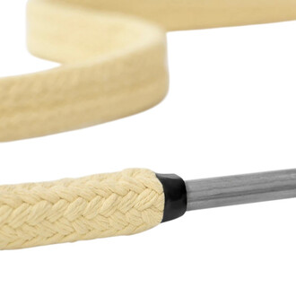 Dickes, röhrenförmiges Kevlar (36 mm), cremefarben, um einen grauen Metallgriff mit schwarzem Ring gewickelt.