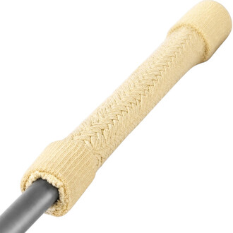 Dicke Kevlar-Rohrhülle 36 mm, beige Farbe, sichtbare Flechtung um eine graue Achse.