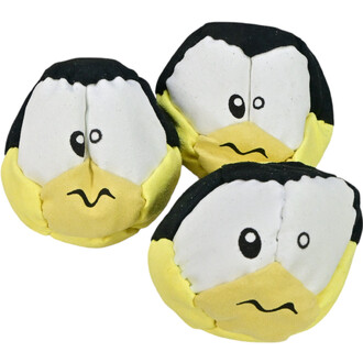 Kit de 24 balles TSHAKA représentant des pingouins souriants avec des visages expressifs, en noir et blanc avec des détails jaunes sur le bas.