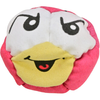 Balle de jonglage en tissu, de couleur rose avec un visage souriant stylisé. Le design présente des yeux noirs et une bouche jaune, ajoutant une touche ludique et colorée. Parfaite pour les jongleurs débutants ou pour des jeux.