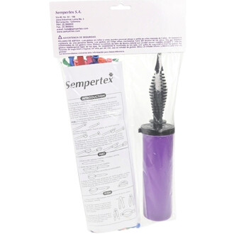 Kit Ballons Sempertex 260 avec pompe violette et notices d'instructions dans un sachet transparent.