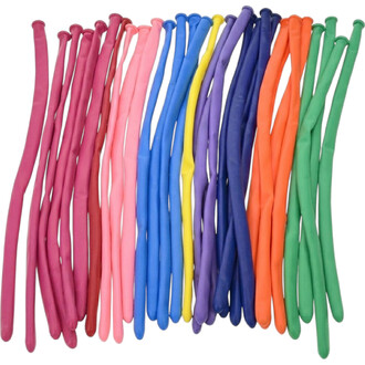 Assortiment de ballons de jonglerie Sempertex longs et multicolores (rouge, rose, bleu, jaune, violet, orange et vert), prêt à gonfler avec pompe