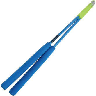Baguettes de diabolo Superglass de couleur bleue avec des poignées en mousse, montrant une finition de haute qualité et destinées à une utilisation facile.