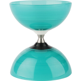 Diabolo Beach Free Lumineux Fluxo turquoise, deux coupelles translucides et axe central en métal sur fond blanc