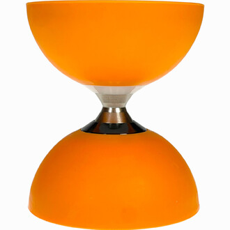 Diabolo orange Fluxo Cyclone à trois roulements lumineux, vu de face avec ses deux bols orange et son axe central argenté