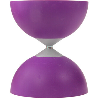 Diabolo Jazz en aluminium lumineux violet, avec ses deux coupelles violettes reliées par un axe central argenté.