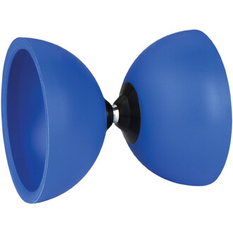 Diabolo bleu Fluxo avec deux coupelles bleues reliées par un axe central noir et bague métallique.
