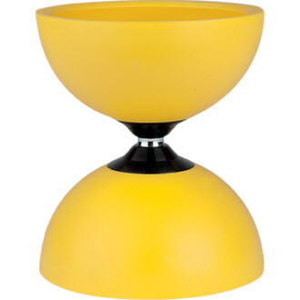 Diabolo jaune lumineux Fluxo, deux coupelles jaunes reliées par un axe noir, vue de face.