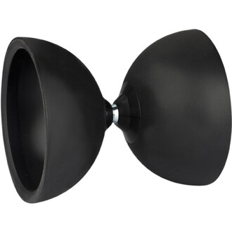 Diabolo noir à deux coupelles reliées par un axe central métallique, kit Diabolo Jazz Light Lumineux Fluxo — vue de face sur fond blanc.