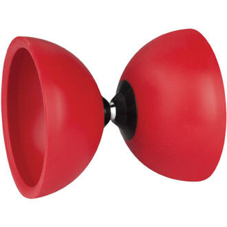 Diabolo rouge à deux coques sur axe central noir, vue de profil (kit Fluxo).