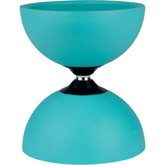 Diabolo turquoise du Kit Jazz Fluxo lumineux: deux coupelles turquoise reliées par un axe central noir et bague argentée.