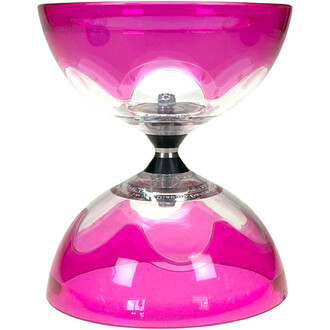 Kit Hyperspin Fixe Lumineux Fluxo – yo-yo fixe translucide rose avec axe central noir et bague argentée.