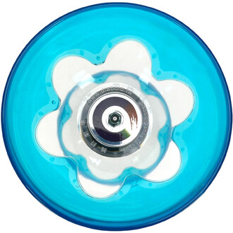 Kit Hyperspin Fixe Lumineux Fluxo : diabolo bleu translucide à motif floral avec hub central métallique et vis.