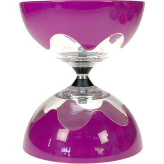 Kit Hyperspin Fixe Lumineux Fluxo – sablier en verre violet avec socle violet et colonne centrale noire à bague argentée.