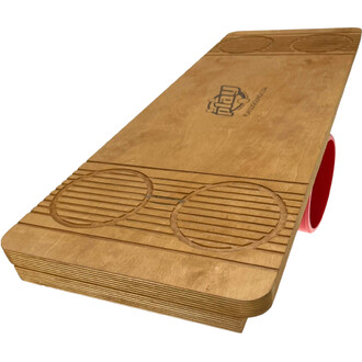 Planche d'équilibre en bois gravé avec rouleau rose, plateforme d'entraînement pour l'équilibre et la jonglerie