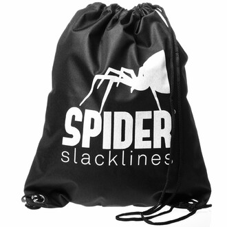 Sac de transport noir avec logo Spider Slacklines blanc, inclus dans le Kit Longline FLY LINE 35