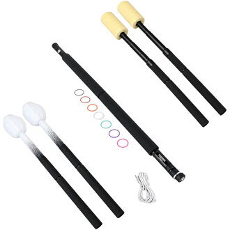 Kit Staff Contact Fusion Feu et LED Threeworlds avec deux mèches Kevlar, deux mèches LED blanches, un staff central, des anneaux de couleur et une corde de rechange