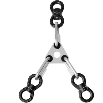 Petit ancrage 3 points 30 kN en aluminium avec des maillons rapides et un design triangulaire pour une répartition efficace des charges.