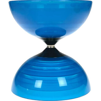 Kit diabolo Beach Fixe, couleur bleu translucide, avec des formes en deux parties : un bol supérieur et un bol inférieur, reliés par un axe noir au centre.