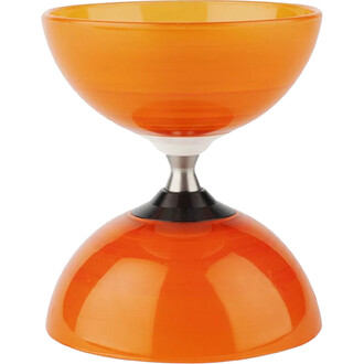 Diabolo Beach Free+ de couleur orange, avec un corps en plastique semi-transparent et une base arrondie. Le diabolo est monté sur un axe en aluminium anodisé, avec un connecteur en plastique blanc.